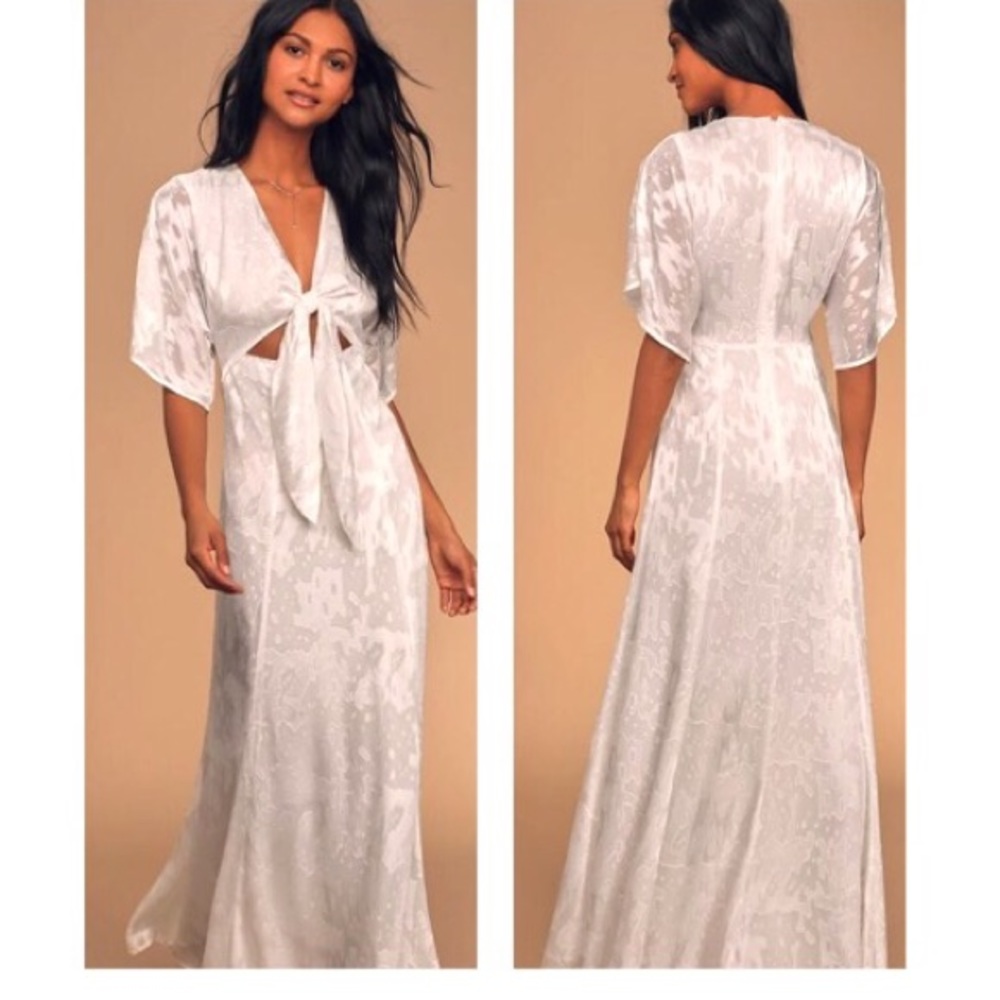 Kayla White Jacquard Tie Front Maxi Dress